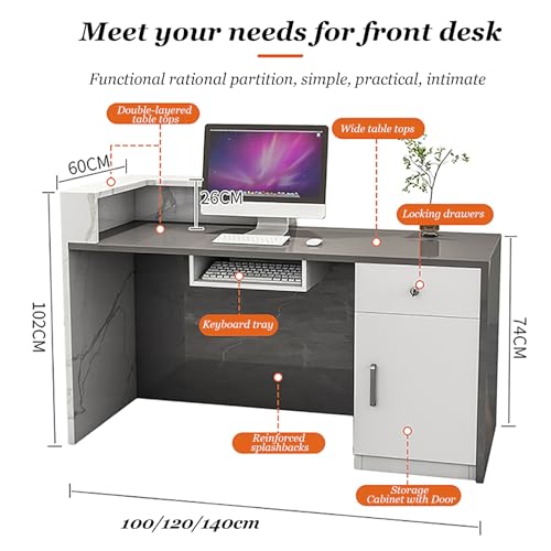 Reception Desk, Front Counter Desk with Lockable Drawers, Multifunctional Standing Front Desk，Modern Retail Counter, Wooden Computer Desk Reception Table, for Home Office Salon Spas and Lobby