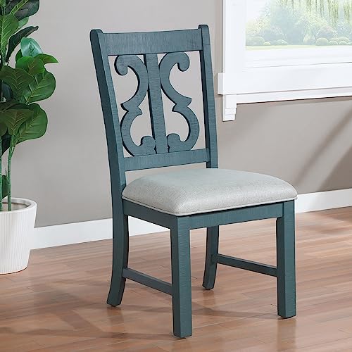 24/7 Shop at Home Clio ransitional Wood Fabric Padded Side Chair, Set of 2 for Dining Room, Kitchen, Antique Light Blue and Oak Brown