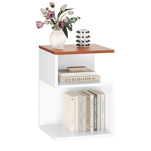 Tokyo S Minimalist 3 Tier End Table - Japanese-Inspired Bedside Table for Bedroom, Minimalist 3 Tier Wood Nightstand for Small Spaces with Open Storage