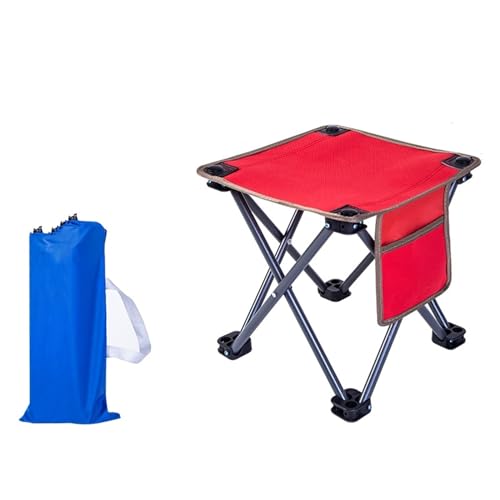 Mini Camping Stool, Outdoor Portable Seat with Carry Bag, Four-Legged Camp Foot Rest, for Hunting Fishing Hiking, Load-Bearing 400 Lbs (Color : Red)