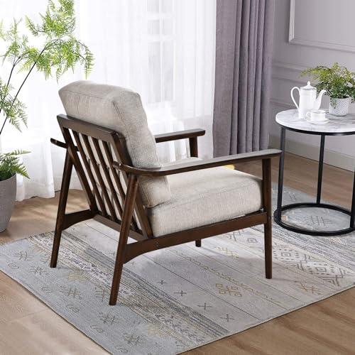 INMOZATA Accent Chair for Living Room Mid Century Modern Armchair with Wood Frame Linen Fabric Waiting Room Chair Comfy Living Room Reading Chair for Bedroom Apartment Office Balcony Taupe