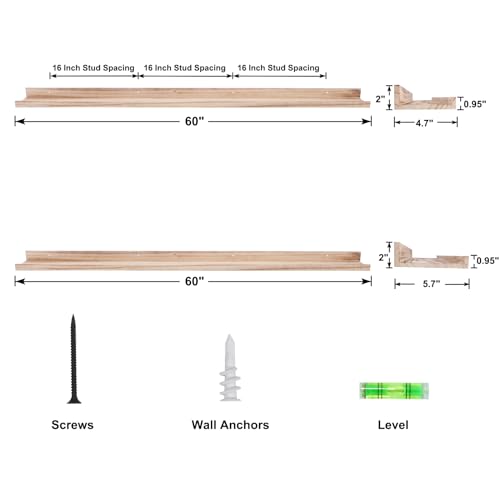SAUMONIERES Picture Ledge Shelf Floating Book Shelves Wall Mounted Solid Wood for Bedroom Living Room Kitchen, Rustic Grey, 72 Inch Set of 2