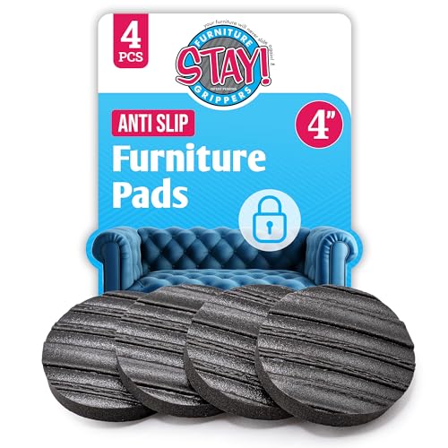 Stay! Anti Slip Furniture Pads (Set of 4) - Round Furniture Stoppers to Prevent Sliding for Hardwood Floors and Carpets - Non Skid Furniture Grippers - Table & Couch Leg Floor Protectors, 4 Inch