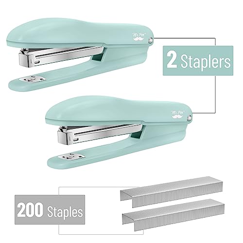 Mr. Pen- Staplers for Desk, 2 Pack with 200 Staples, 20 Sheet Capacity, Green, Office Stapler, Desk Stapler, Stapler with Staples, Stapler Set
