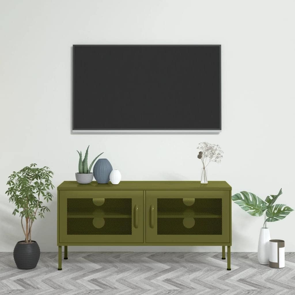 (Lightning delivery) TV Stand,Gaming TV Entertainment Center Living Room, for Magazine,Book,Multimedia Devices TV Cabinet Olive Green 41.3