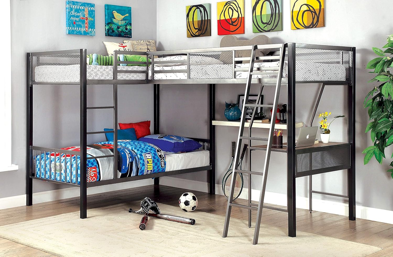 247SHOPATHOME Taylan Triple Bunk Bed, Double, Silver