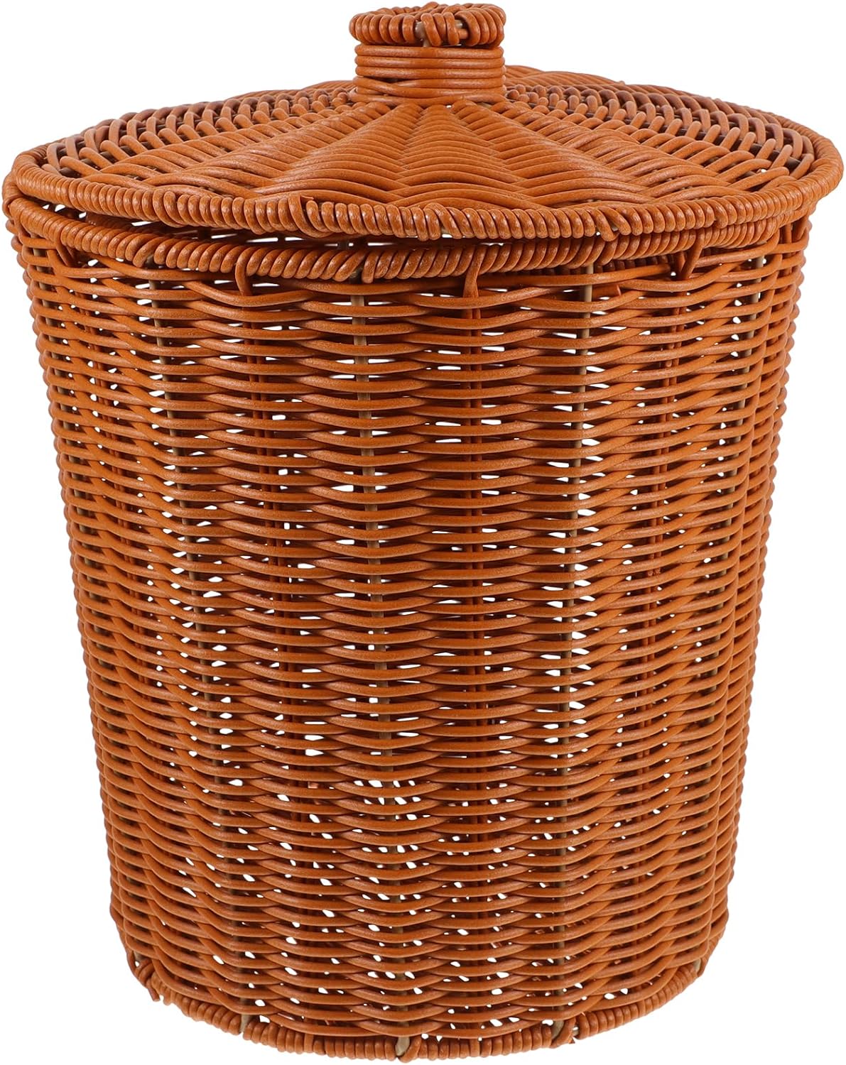 Angoily Wicker Storage Basket With Lid Round Rattan Storage Basket for Storage, Wicker Waste Basket for Bedroom, Bathroom, Offices Or Home (28 x 23. 5cm)