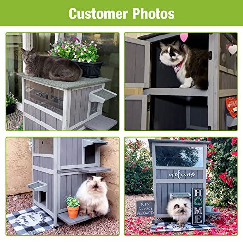Outdoor Feral Cat House Outside Kitten Shelter 2 Story Cat Catio Enclosure Weatherproof Waterproof