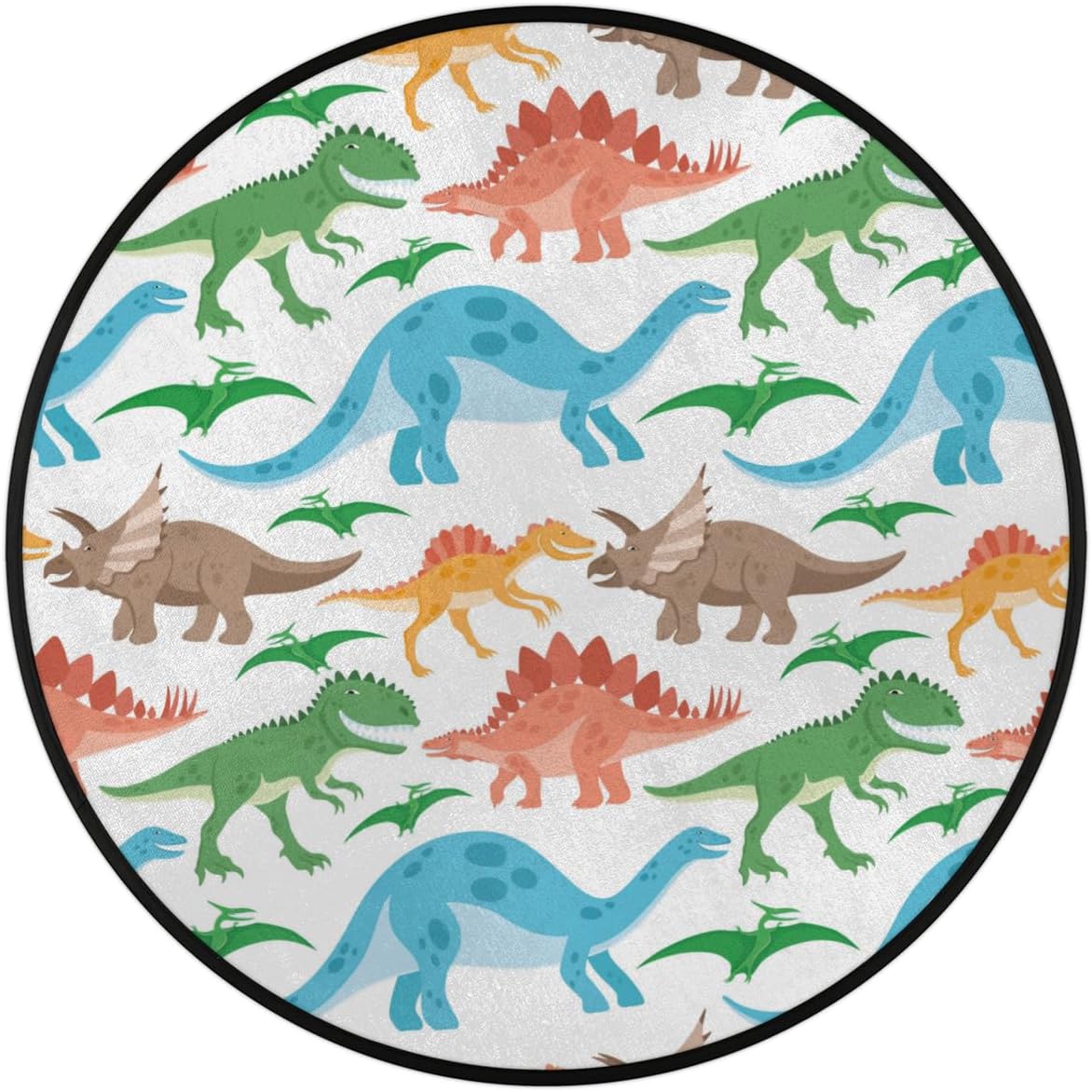 3 Ft Cute Dinosaur World Round Desk Chair Mat Non-Slip Soft Desk Floor Mat Washable Floor Mat for Office Living Room Bedrooms Laundry Room Foyer Doorway