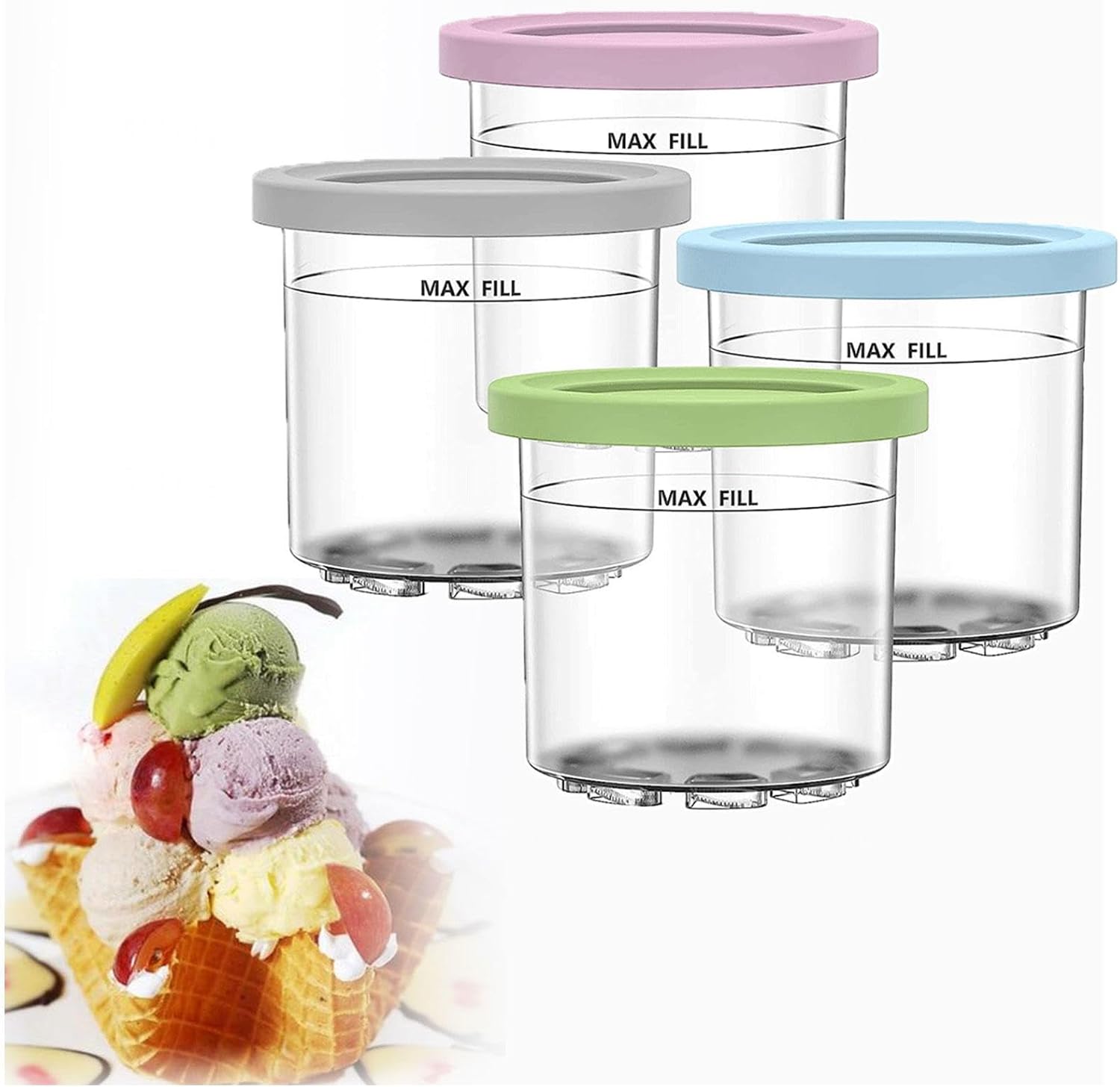 Creami Pints and Lids, for Ninja Creami Ice Cream Maker Pints, Pint Frozen Dessert Containers Bpa-Free,Dishwasher Safe Compatible NC301 NC300 NC299AMZ Series Ice Cream Maker