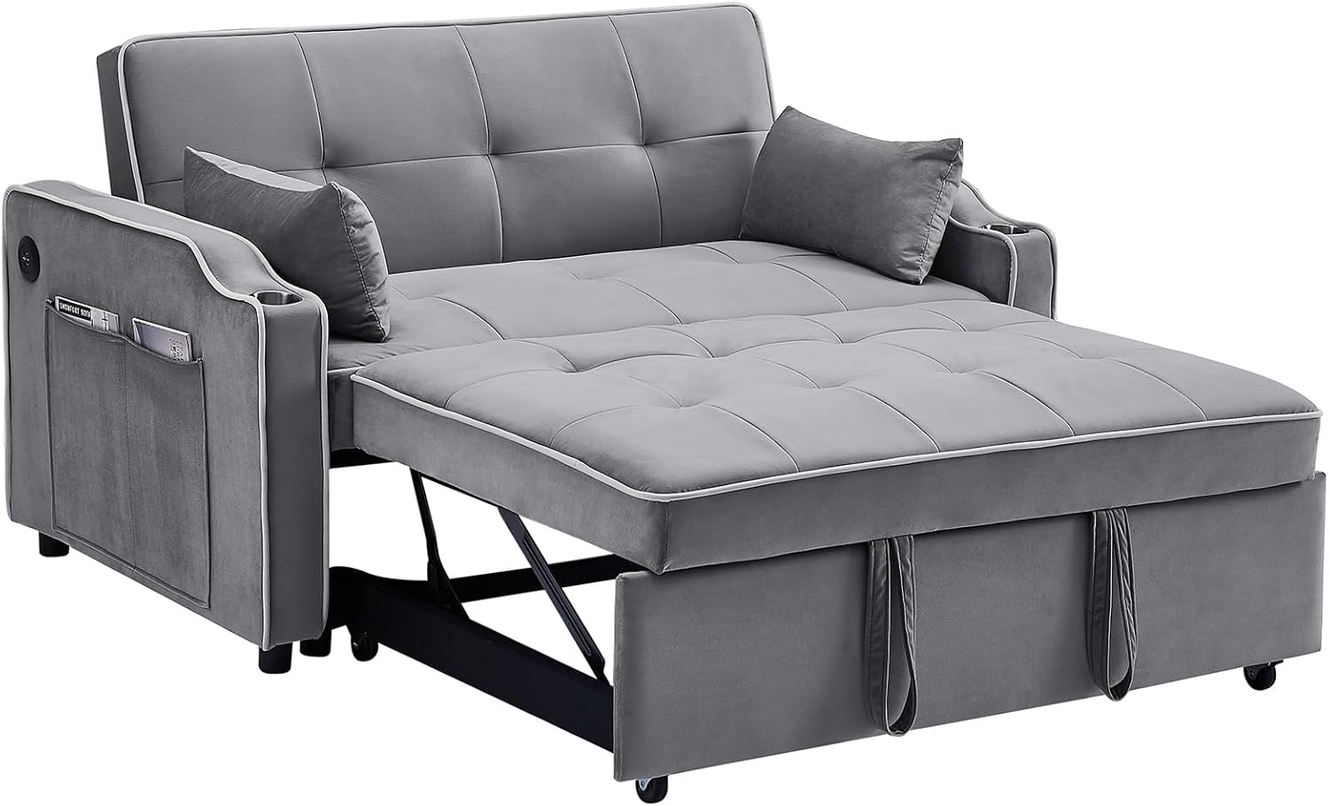 Folding Sofa Bed, 3 in 1 Convertible Sofa Chair Bed, Bedroom Movie Bed Adjustable Backrest Chair, Recliner with USB Port, Cup Holder, Side Pocket for Living Room Bedroom Office(Gray)