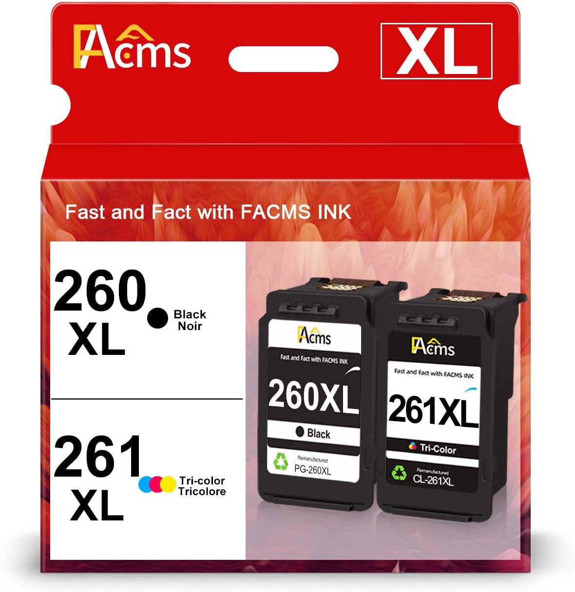 PG-260XL CL-261XL Ink Cartridge Replacement for Canon 260 261 Ink Cartridges for Canon Pixma TR7020 TS6420 TR7022 TS5300 TS5320 Printer (1 Black,1 Color)