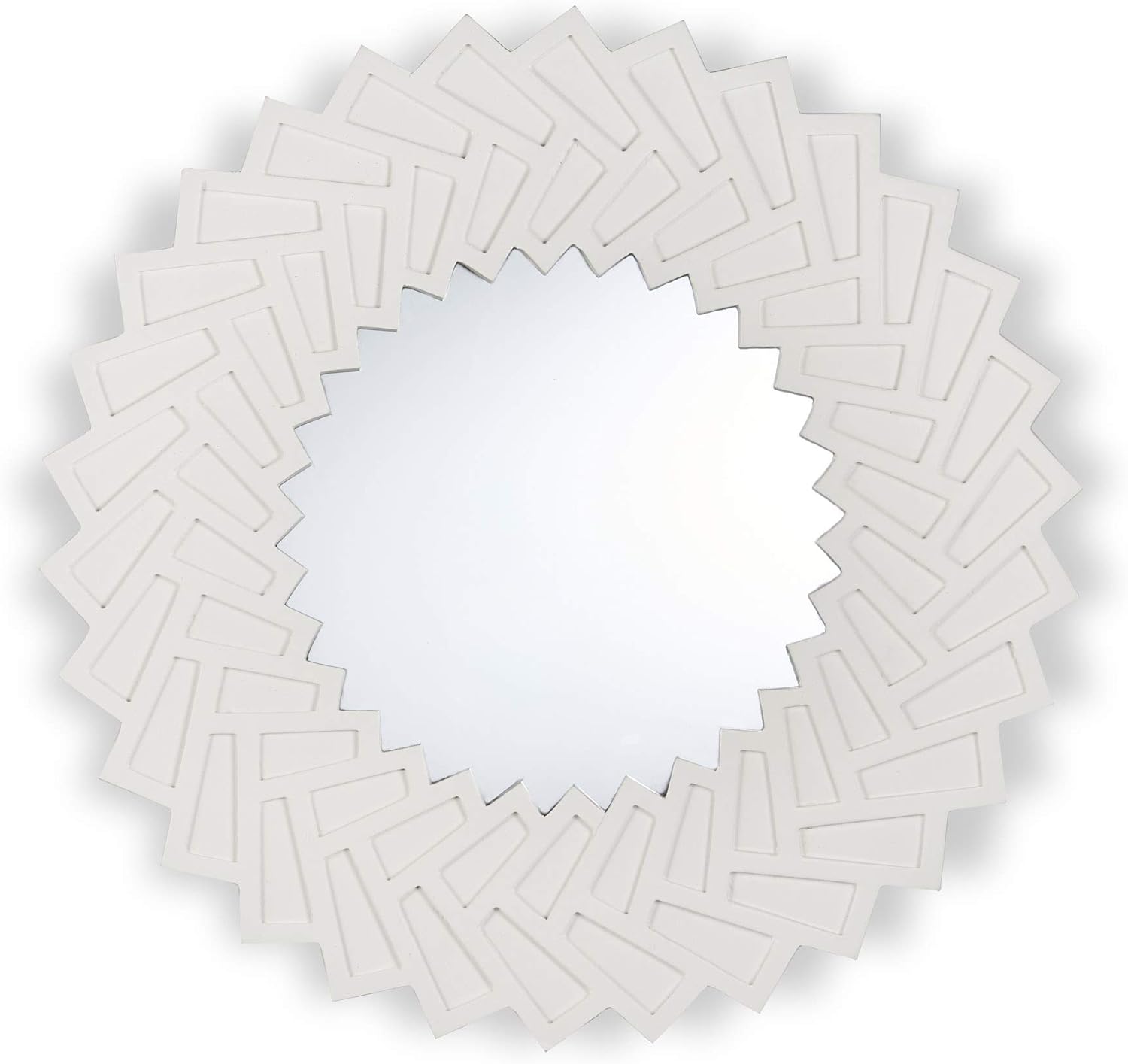 Great Deal Furniture Abington Decorative Modern Sun Mirror with Faux Wood Frame, White