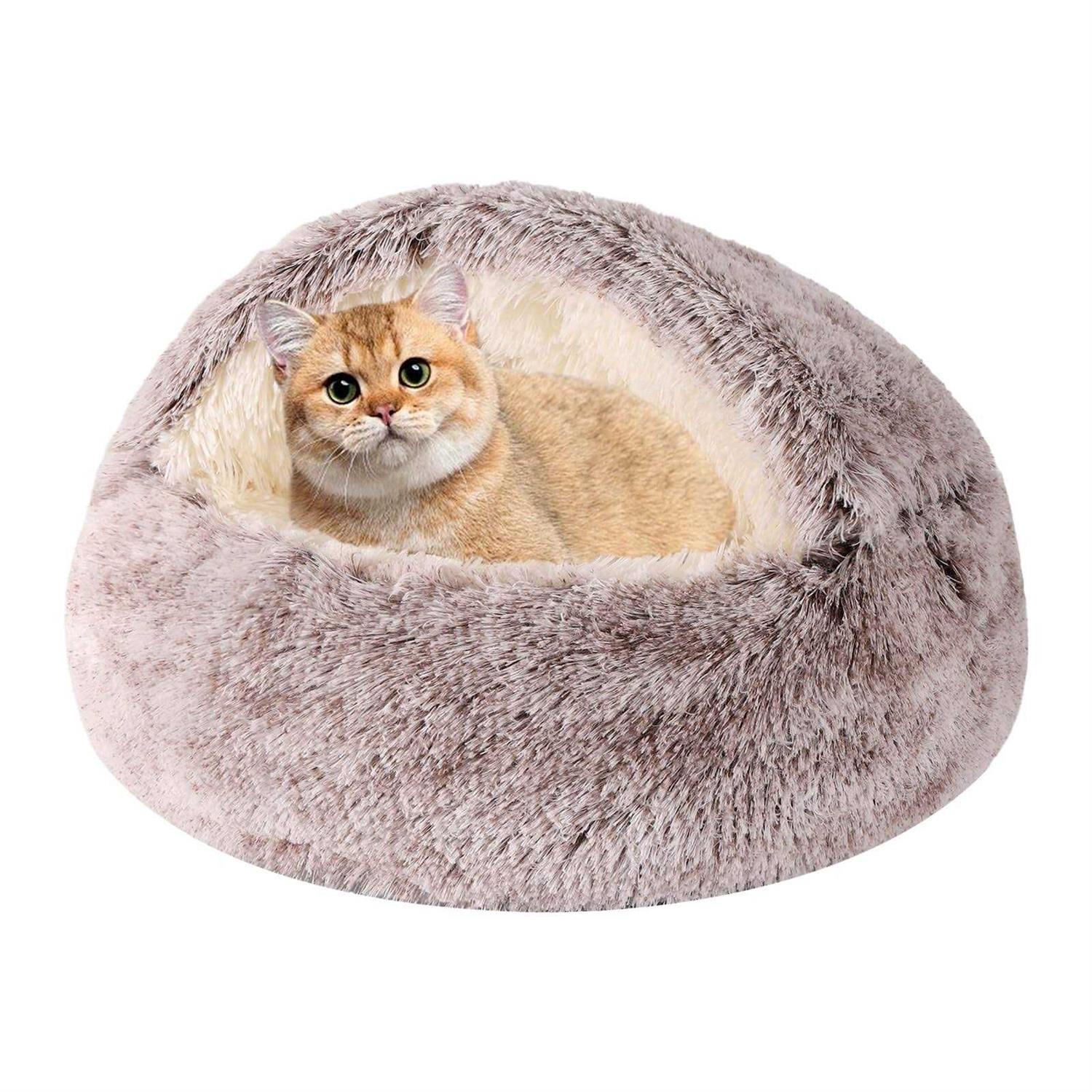 Calming Dog Beds & Cat Cave Bed with Hooded Cover,Removable Washable Round Beds for Small Medium Pets,Anti-Slip Faux Fur Fluffy Coved Bed - Pet Supplies online store