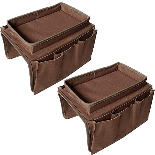 Sofa Armrest Organizer, Couch TV Remote Storage Organizer with Pockets for Recliner Armchair Snacks Glasses Smartphone Magazines Pouch (Grey)