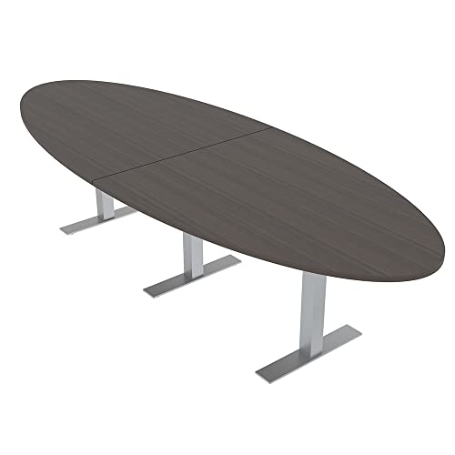 12 Ft Conference Table with Data and Electric | 10 Person Modular Oval Meeting Table | Harmony Series | Blonde Sufside Ash with Matte Black Base