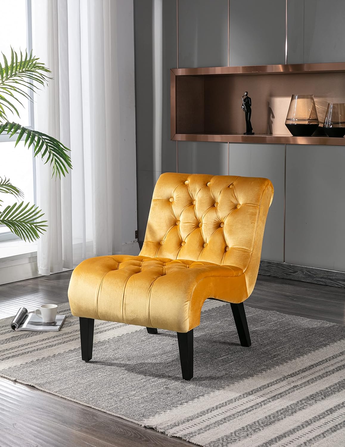 Accent Chair Modern Recliner Leisure Sofa Club Chair Reclining Reading Armchair Chaise Lounge Chair for Home Living Room Bedroom, Mustard