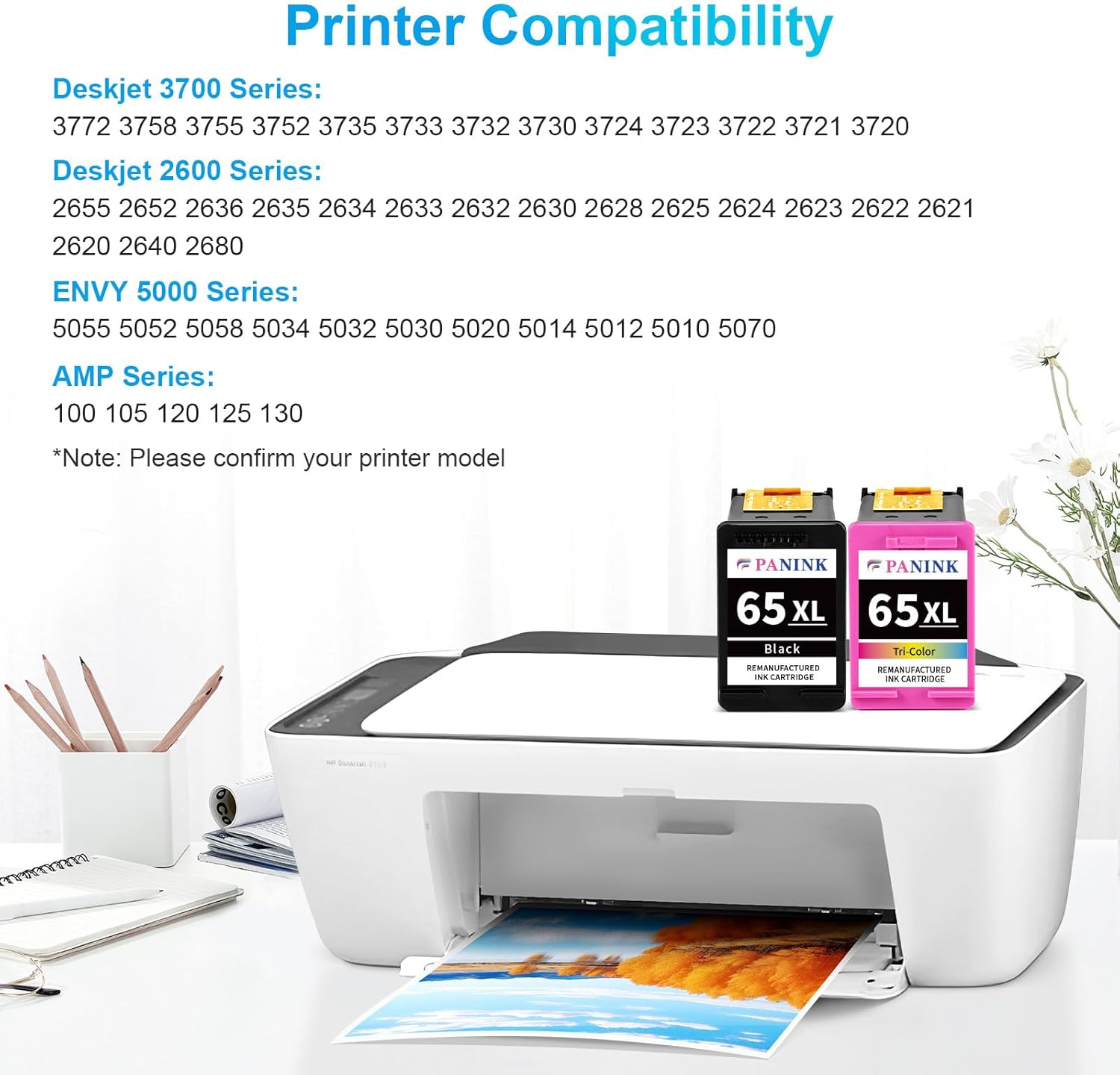 Remanufactured Ink Cartridges Replacement for HP Printer Ink 65 XL HP 65 Ink HP65 65XL Ink Cartridges Black Color Combo Pack for HP 3755 3752 2655 3722 3758 2652 5055 5052 5058 Printer(2 Pack)