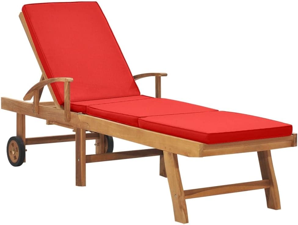 Sun Lounger with Cushion Solid Teak Wood Redlightweight balcony furniture Patio lawn camping sun tanning E4chaise pool lounge beach reading folding chairs for adults outdoor