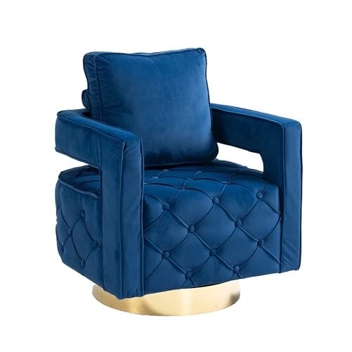 Swivel Accent Chair - Modern Accent Chair with Pillow, Velvet Armchair Side Chair with Tufted Button for Living Room, Bedroom, Office(Navy)