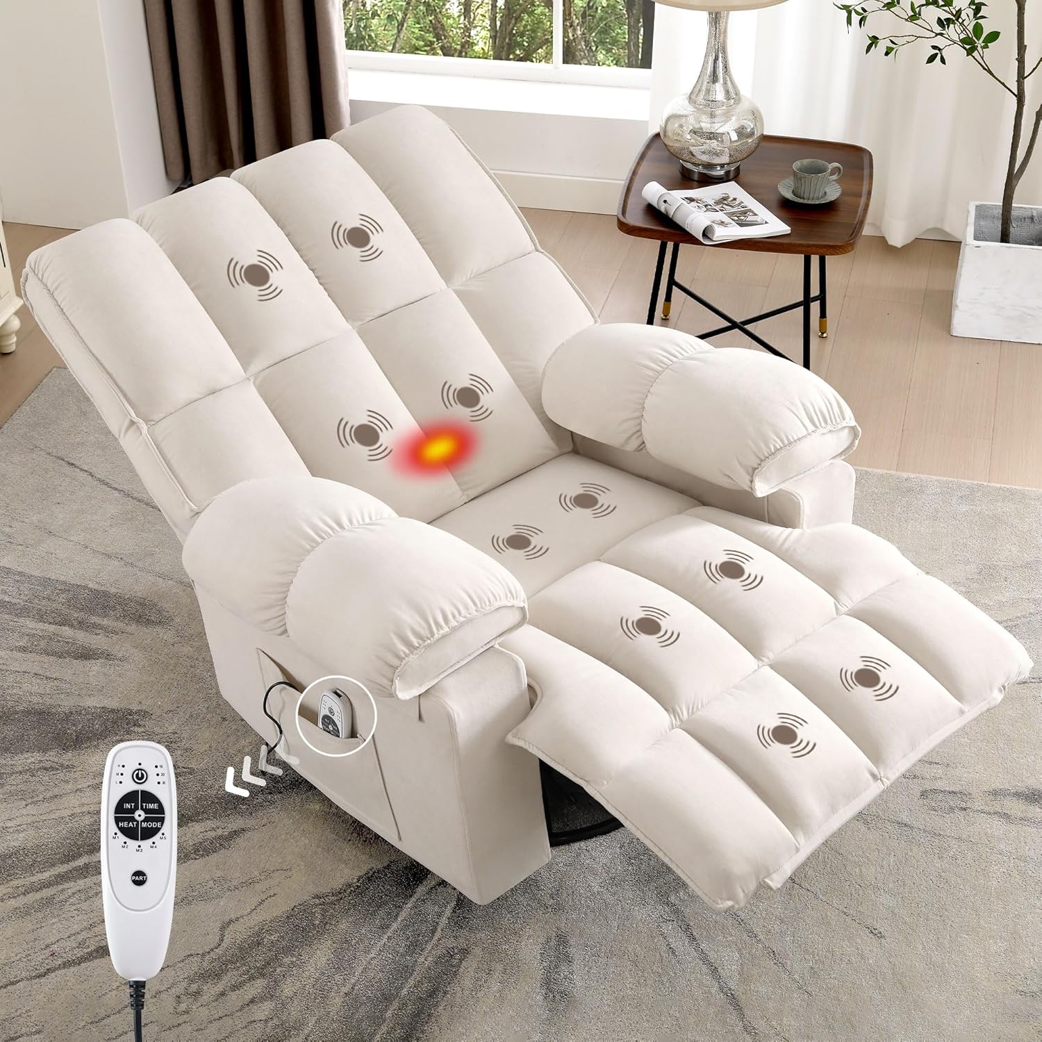 Hanherry Swivel Rocker Recliner Chair for Adults,Glider Nursery Rocking Chair Manual Reclining Chair with Massage & Heat,Single Sofa for Living Room,Bedroom