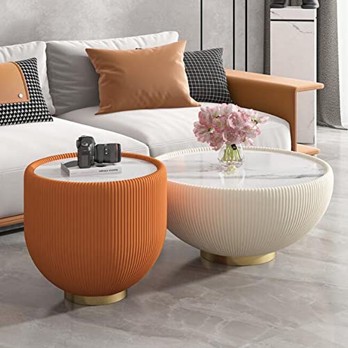Modern Round Coffee Table, Marble Pattern Tabletop Leather Edge Sofa End Table with Metal base,Luxurious Side Table for Home Decor Living Room(17.7x18.5, Black)