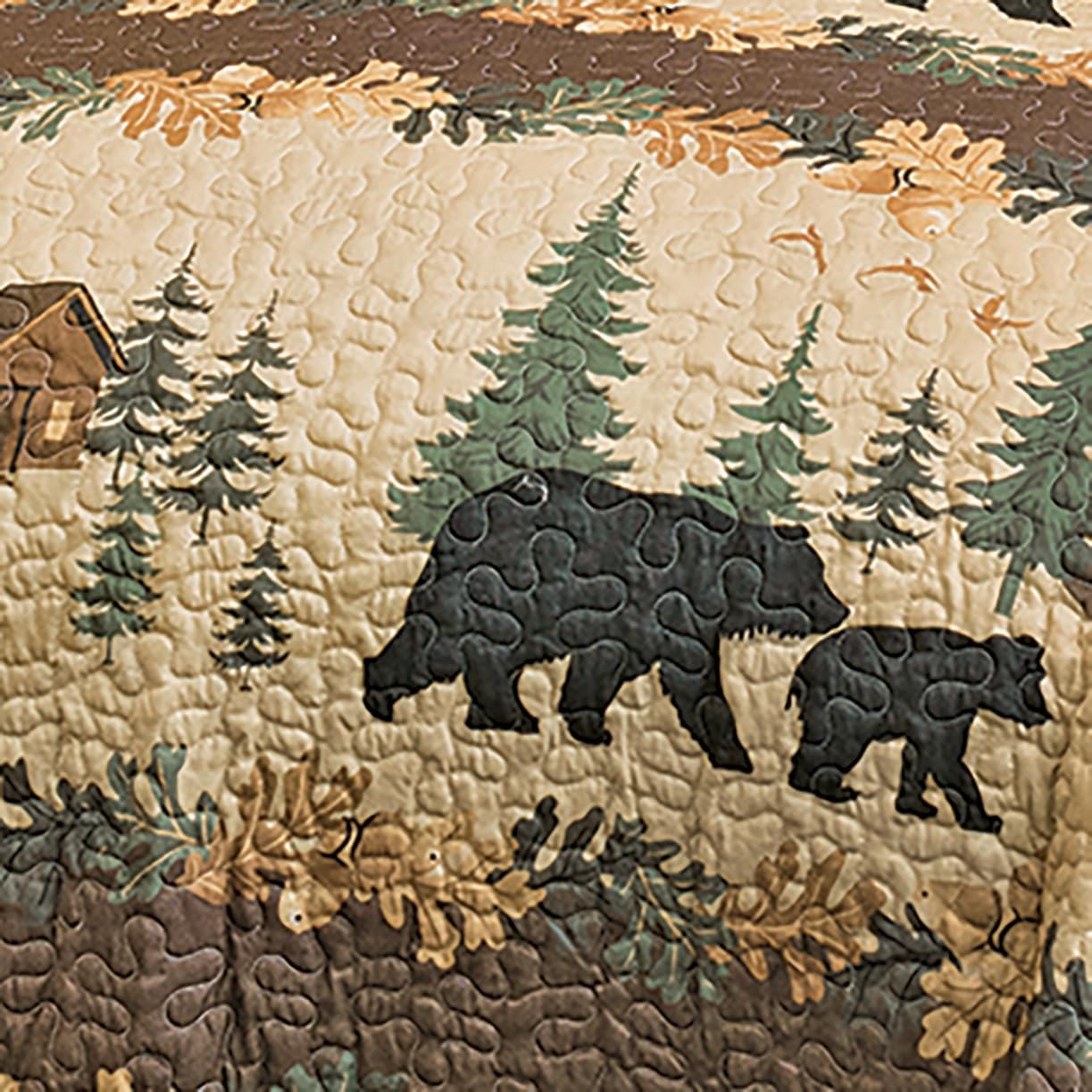 BLACK FOREST DECOR - King Quilt Bedding - Cozy Cabin Bears - Four Piece Bed Set - Quilt, Two Pillow Shams, One Accent Pillow
