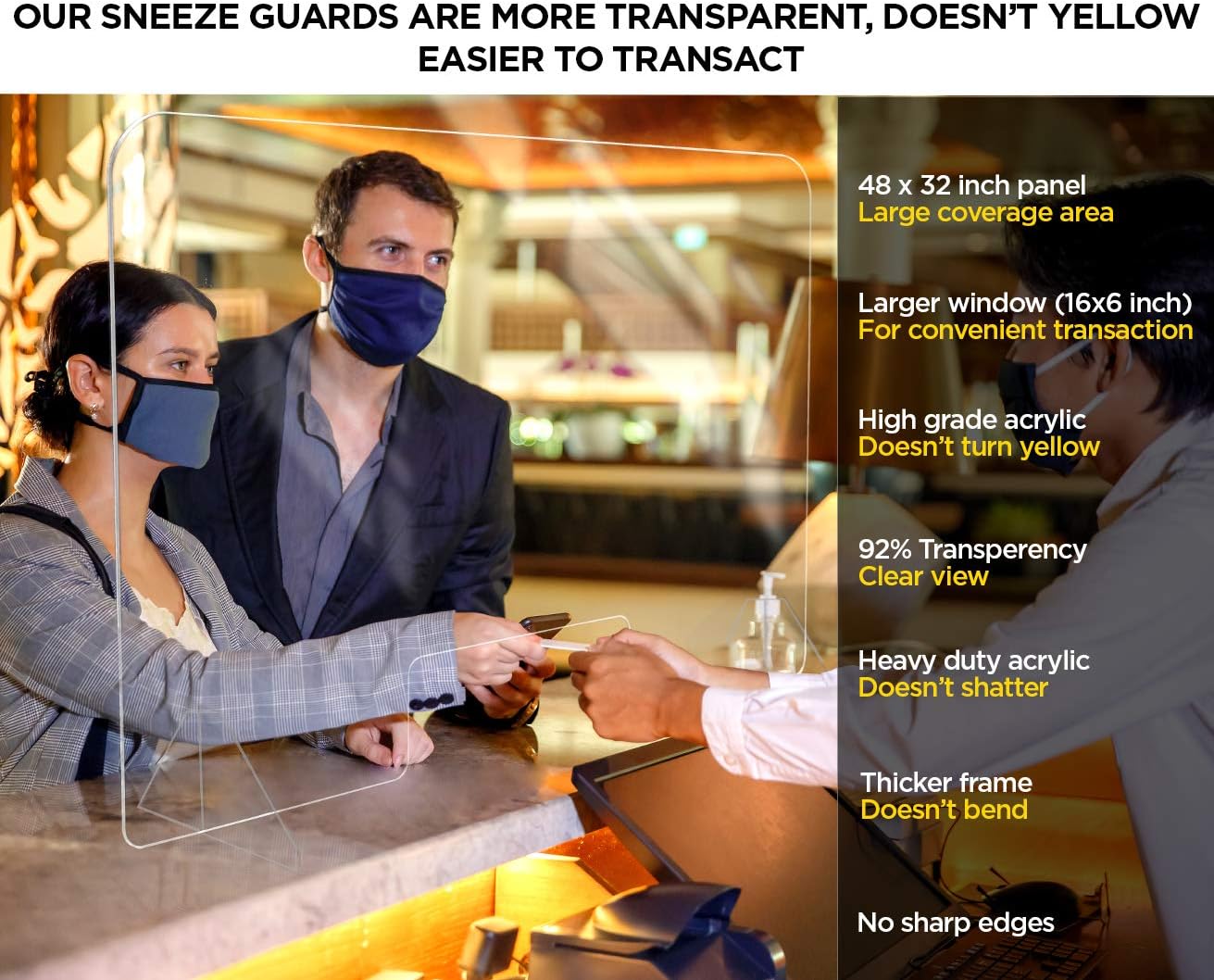 flybold Sneeze Guard for Desk Plexiglass Sheet - Barrier for Counter Acrylic Desk Divider - 92% Transparency Anti Fade Plastic Protective Shields for Office Furniture Partitions 48