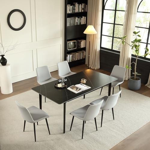 seonyou Dining Chairs Set of 4 Light Grey, Upholstered Faux Leather Mid Century Modern Kitchen Chair for Dining Room, Comfortable Dining Room Chairs with Metal Frame