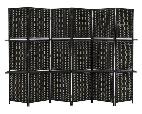 4-Panel Room Diviver Privacy Screen,Wooden Screen Folding Portable Partition Screen with Removable Storage Shelves,Indoor Partition Wall Dividers Freestanding Partition Screens for Home Office(Brown)