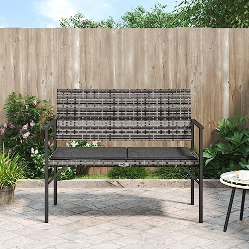 2-Seater Patio Bench Black Poly Rattan Outdoor Benches Garden Benches Patio Benches Bench with Backrest Rattan ottoman