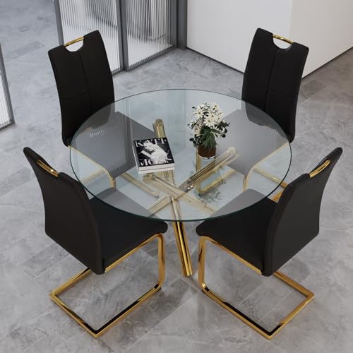 Glass Dining Table Set for 4, Kitchen Dining Table Set for 4, 39.37