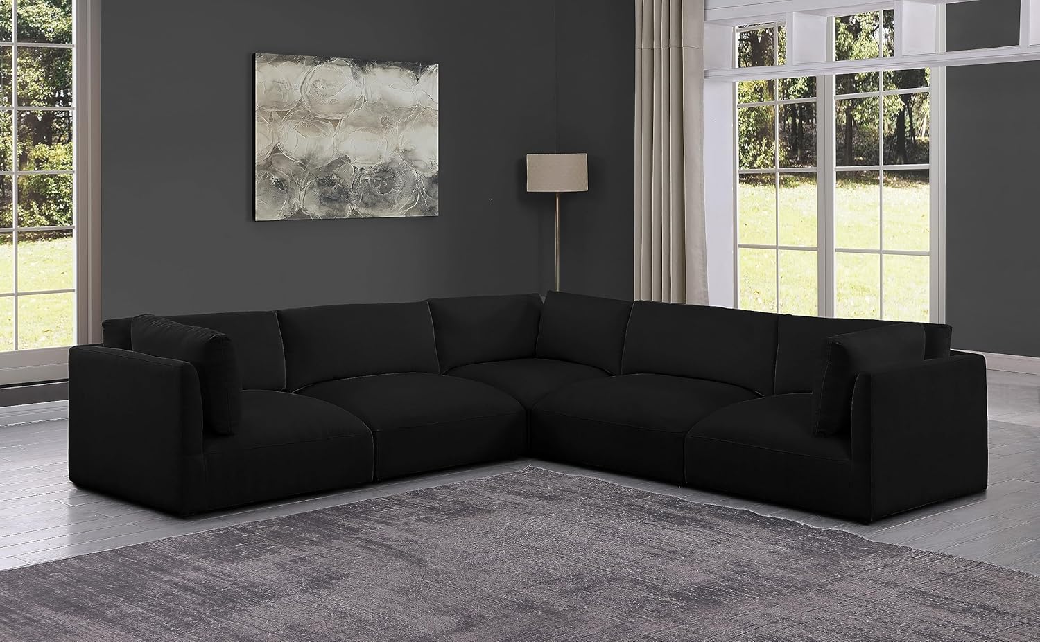 Meridian Furniture Ease Collection Modern | Contemporary Upholstered Sectional with Soft Fabric, Modular, 114