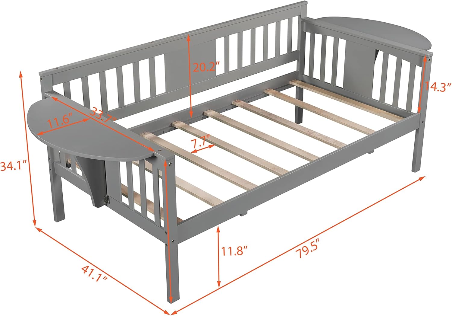 Wooden Twin Daybed Frame, Sofa Bed for Bedroom, Solid Wood Daybed for Living Room, No Need Box Spring, Grey