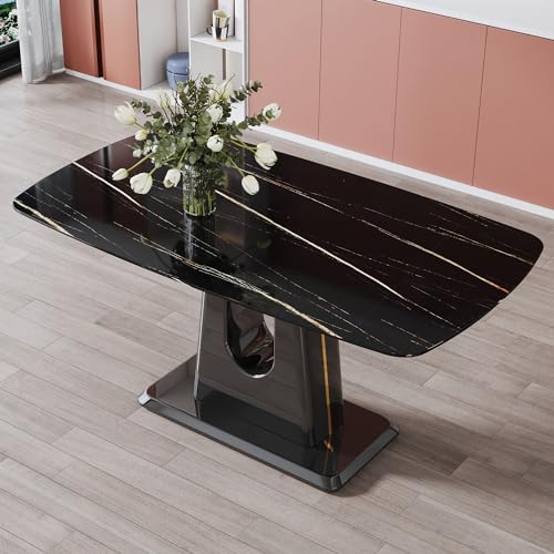63'' Morden Imitation Marble Grain Dining Table Rectangular Office Table for Kitchen Dining Room Meeting Room Grey
