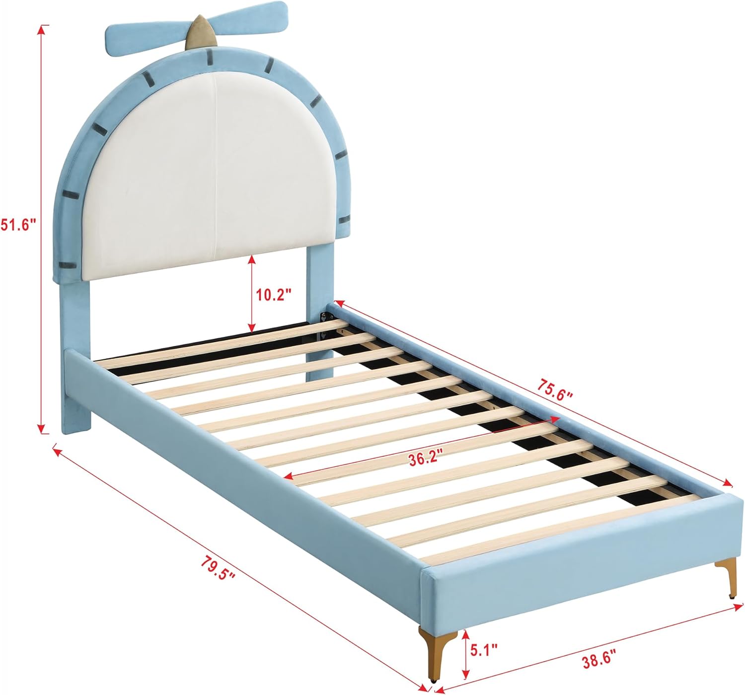 Twin Size Upholstered Platform Bed with Alarm Clock Shaped Headboard, Kids Cute Bed w/Wood Slats Support for Bedroom, No Box Spring Needed, Blue