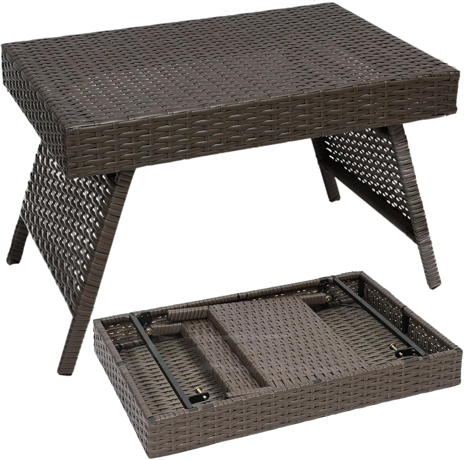 Premium Outdoor Wicker Table with 2000Hrs UV Resistant & Upgraded Lock, Ideal for Patio, Poolside, Used with Chaise Lounges Chair and Indoor Furniture, Used As Dining Or End Table