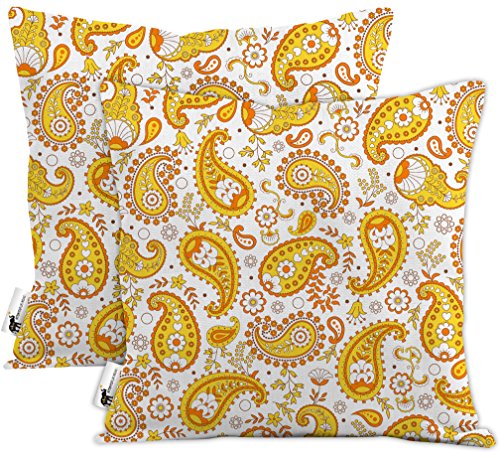 Orange Boho Paisley Outdoor Throw Pillows - Set of 2 - Pumpkin Paisley Patio Pillows | UBU Republic (20