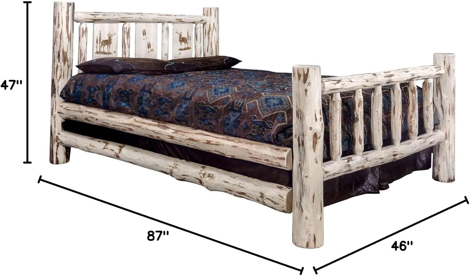 Montana Woodworks Elk Design Laser Engraved Log Bed in Natural (Twin: 87 in. L x 46 in. W x 47 in. H (184 lbs.))