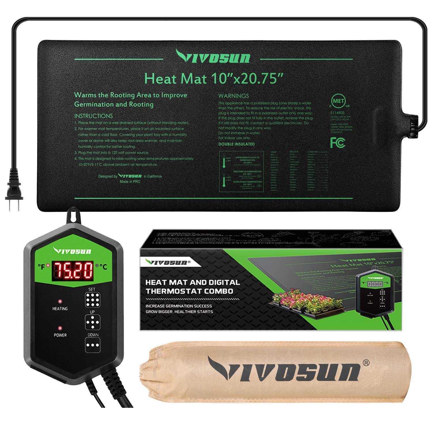 VIVOSUN 20.75 Seedling Heat Mat and Digital Thermostat Combo Set - Pet Supplies online store