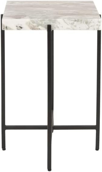Safavieh Home Tenzin Marble Stone Top Accent Table, Multi Grey/Black