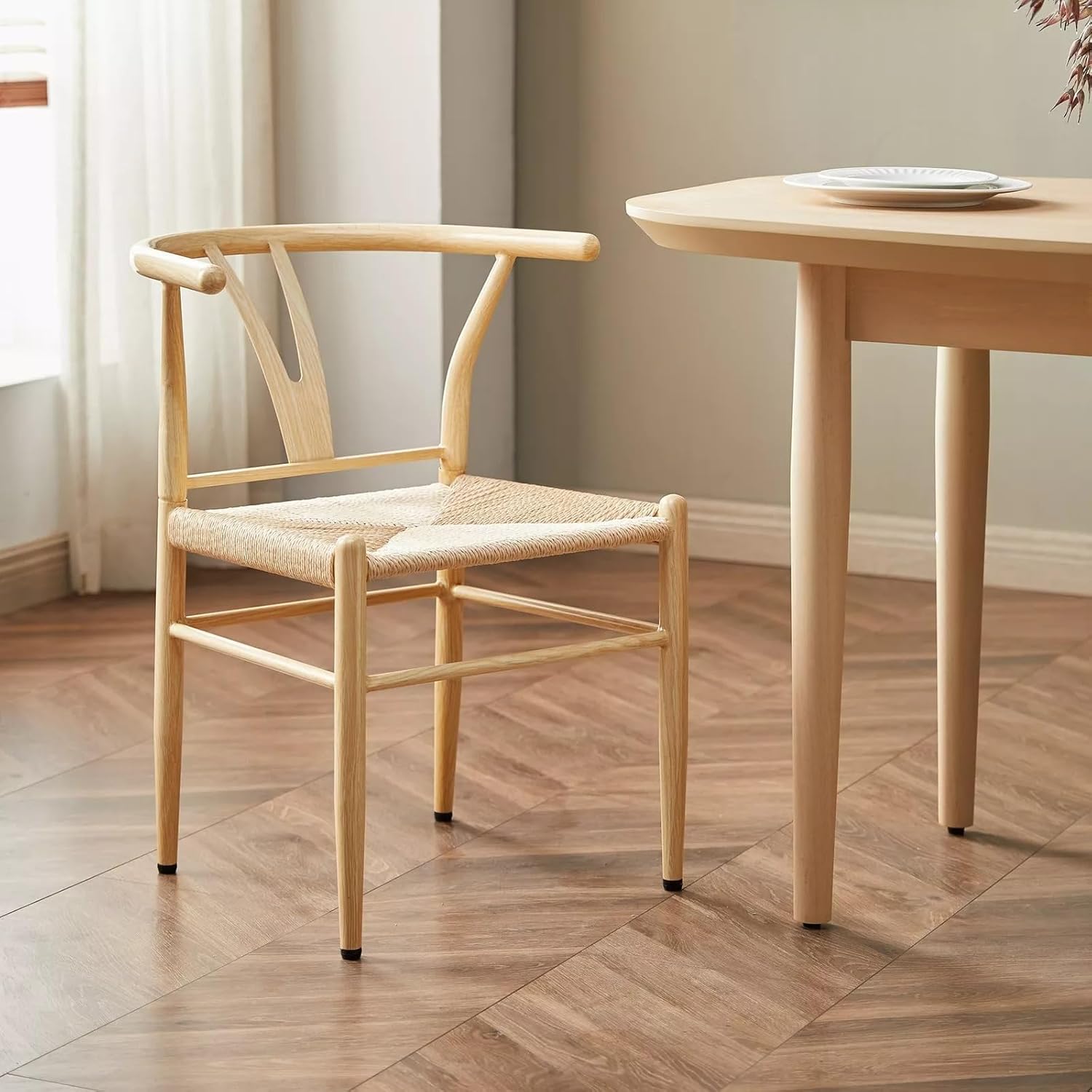 VcJta Wooden Dining Chair Set of 2 Light Natural Wood Indoor Curved Backrest for Stability Home Furniture