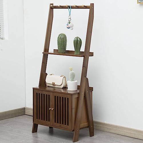 Bookshelf & Ladder Shelf &Storage Rack & Multipurpose Bamboo Organizer Shelves Furniture for Home Office, Living Room, Kitchen, Office 5 Tier （Brown）