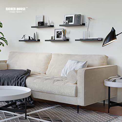 RICHER HOUSE 3 Set Mounted Shelves for Wall Decor, Modern Picture Ledge Shelf with Lip for Wall Storage Nursery, Bedroom, Living Room, Bathroom - Grey