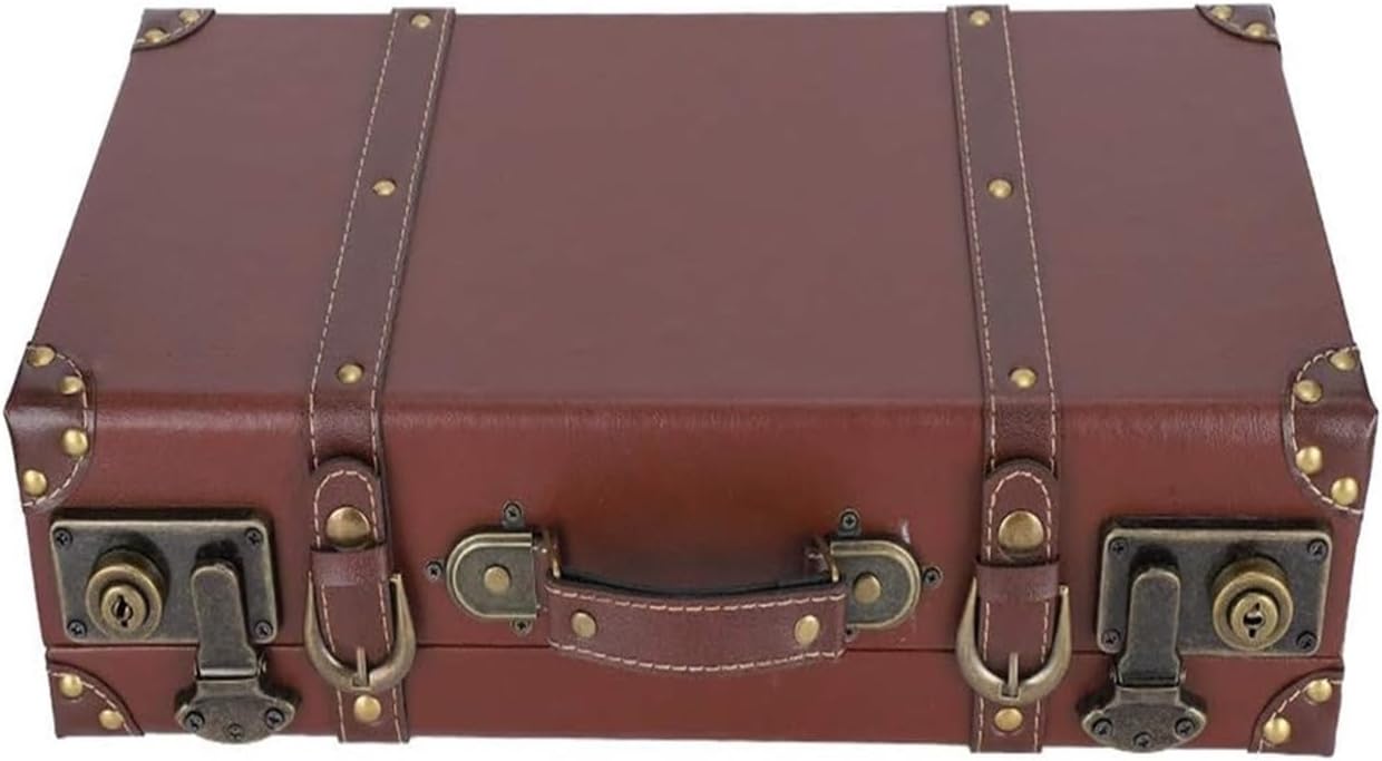 Wooden Storage, Decorative Suitcase Trunk Box, Old Style Suitcase For Keepsake Bedroom Display Or Party Decor