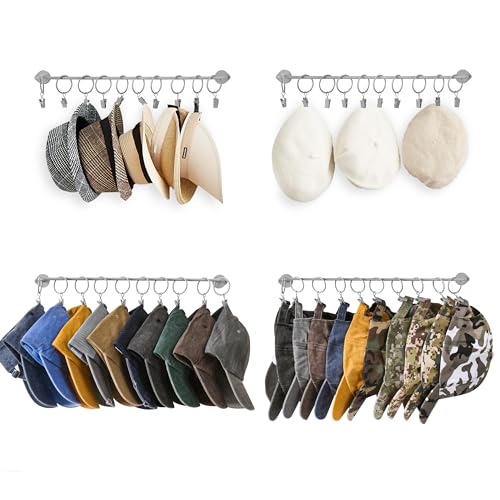 Viklluyr Hat Rack Baseball Cap Wall Organizer - Closet Hats Holder with 20 Hooks - Metal Caps Storage Wall Mounted Hat Hanger Set of 2 for Closet Door Bedroom Entryway Laundry(Grey)