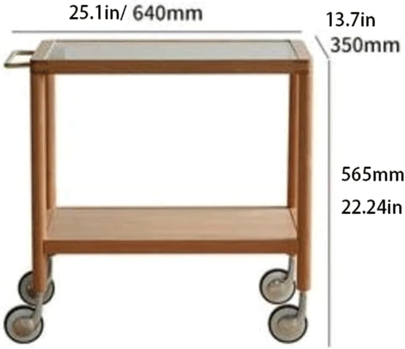 End Table Double End Table Mobile Trolley Solid Wood Side Tables Glass Tray Table Coffee Table Wheels Bedside Table for Small Spaces Space-Saving