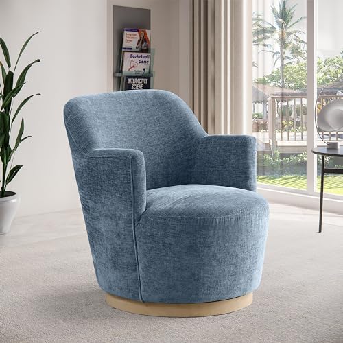 Meridian Furniture Clarita Collection Modern | Contemporary Swivel Accent Chair with Soft Chenille Fabric, Wood Finish Base, 26.5