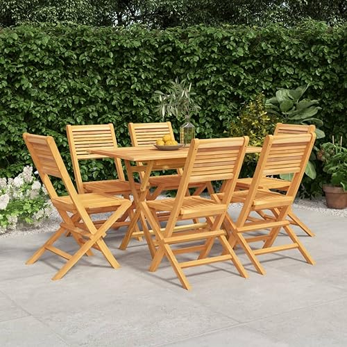 7 Piece Patio Dining Set Solid Wood Teak,Teak Wood Outdoor Patio Dining Set with Foldable Chairs and Parasol Hole Table for Family and Friends Gatherings Furniture Sets for Patio, Lawn & Garden