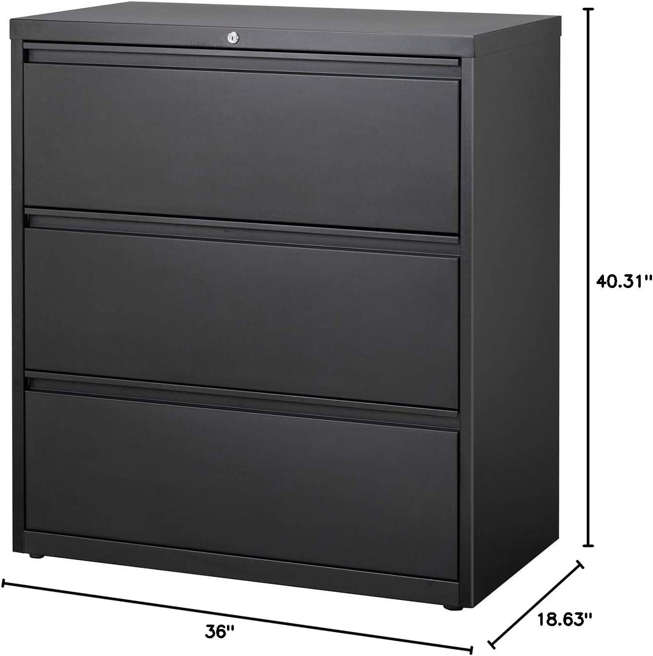Hirsh Industries Lateral File Cabinet, 3 Letter/Legal/A4-Size File Drawers, Black, 36 x 18.62 x 40.25